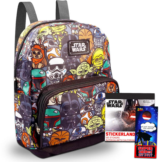 Disney Star Wars Preschool Backpack for Kids, Toddlers ~ 4 Pc School Supplies Bundle with Canvas Star Wars 10" Mini Backpack, Stickers, and More