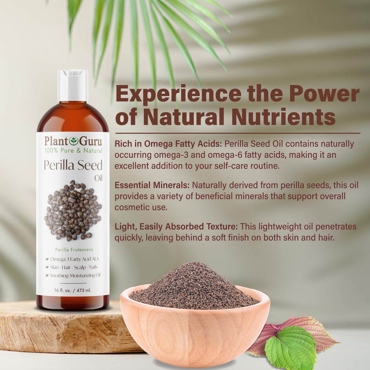 Plant Guru Perilla Seed Oil 4 fl. oz. Cold Pressed 100% Pure & Natural Carrier - Ideal for Skin, Face, Body, and Hair Moisturizer. Great for DIY Beauty & Personal Care Plant Guru