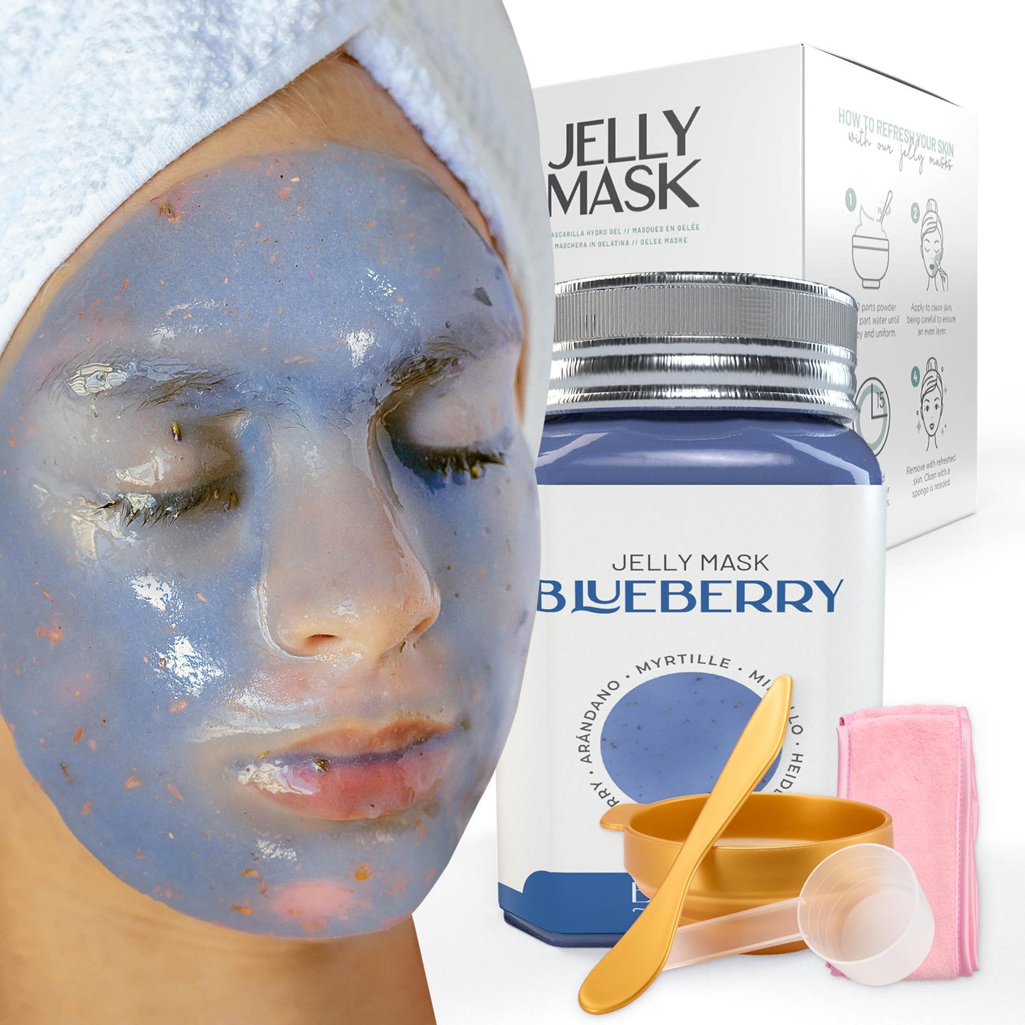 BRÜUN Jelly Mask Jar Blueberry Burst Peel-Off Face Care Rubber Mask - A 23 fl oz Skin Care Moisturizing Gel Mask Jar Spa Set for Men, Women and Adults