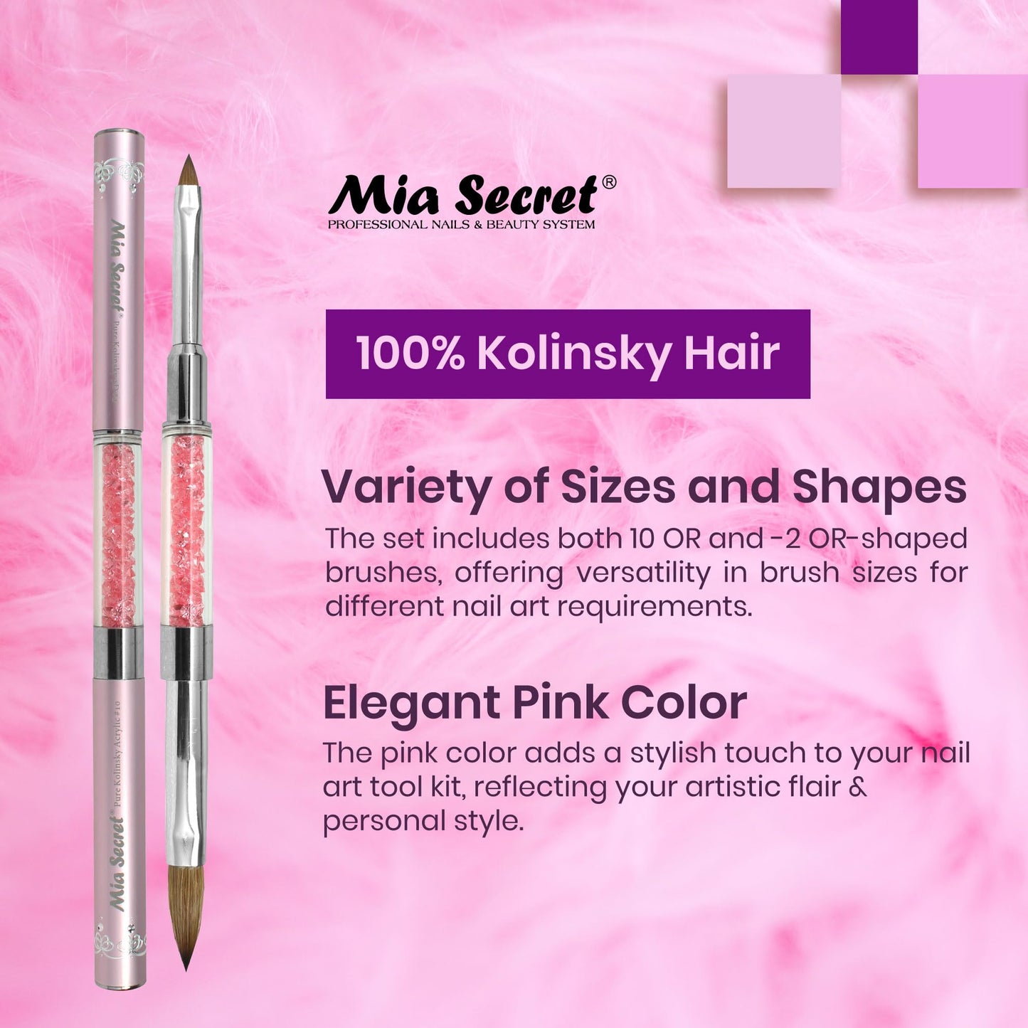 Mia Secret PREMIER NAIL BRUSHES 100% Kolinsky Hair MADE IN USA Prenium Nail Art Brushes (Pink, 10 OR/-2 OR) Beauty & Personal Care Mia Secret