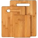 Bamboo Cutting Boards for Kitchen [Set of 3] Wood Cutting Board for Chopping Meat, Vegetables, Fruits, Cheese, Knife Friendly Serving Tray…