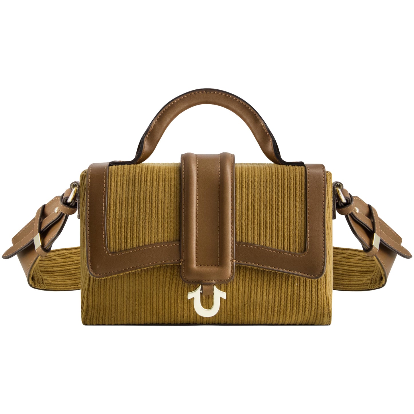 True Religion Women's Satchel Bag Purse, Corduroy Mini Crossbody Travel Handbag with Adjustable Shoulder Strap, Brown