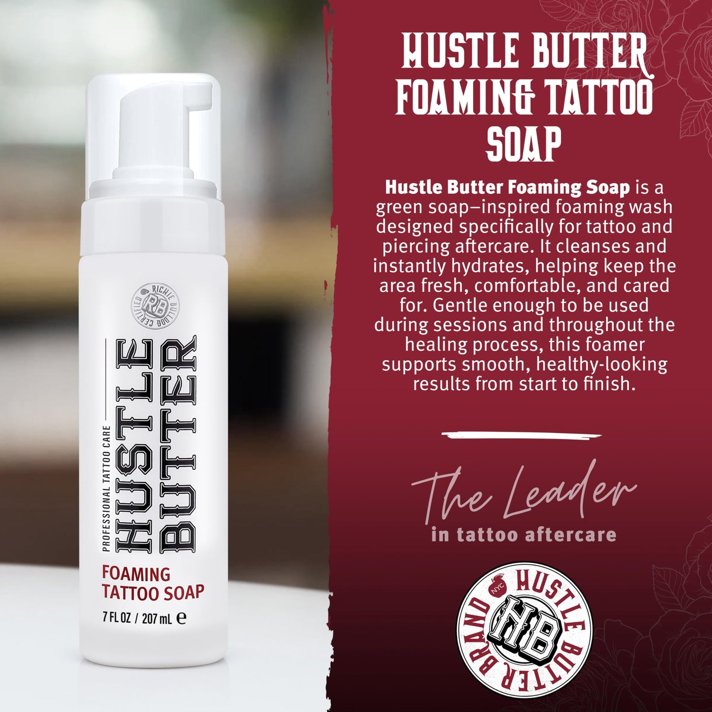 Hustle Bubbles Tattoo Aftercare Tattoo Soap - Dermatologist Tested Cleanser To Clean New Tattoos & Piercings - Essential Body Art Supplies 7oz Beauty and Personal Care Hustle Butter Deluxe