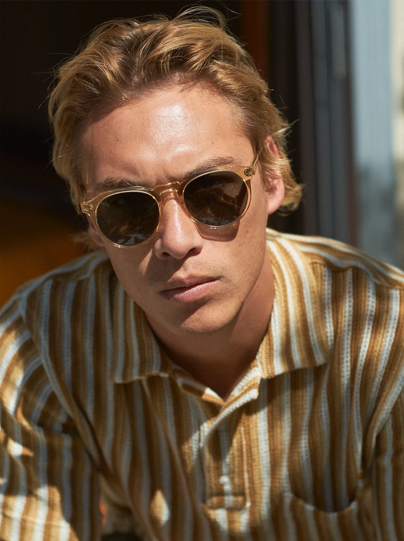 Raen Remmy 49 Polarized Round Sunglasses, Champagne Crystal, 49 mm