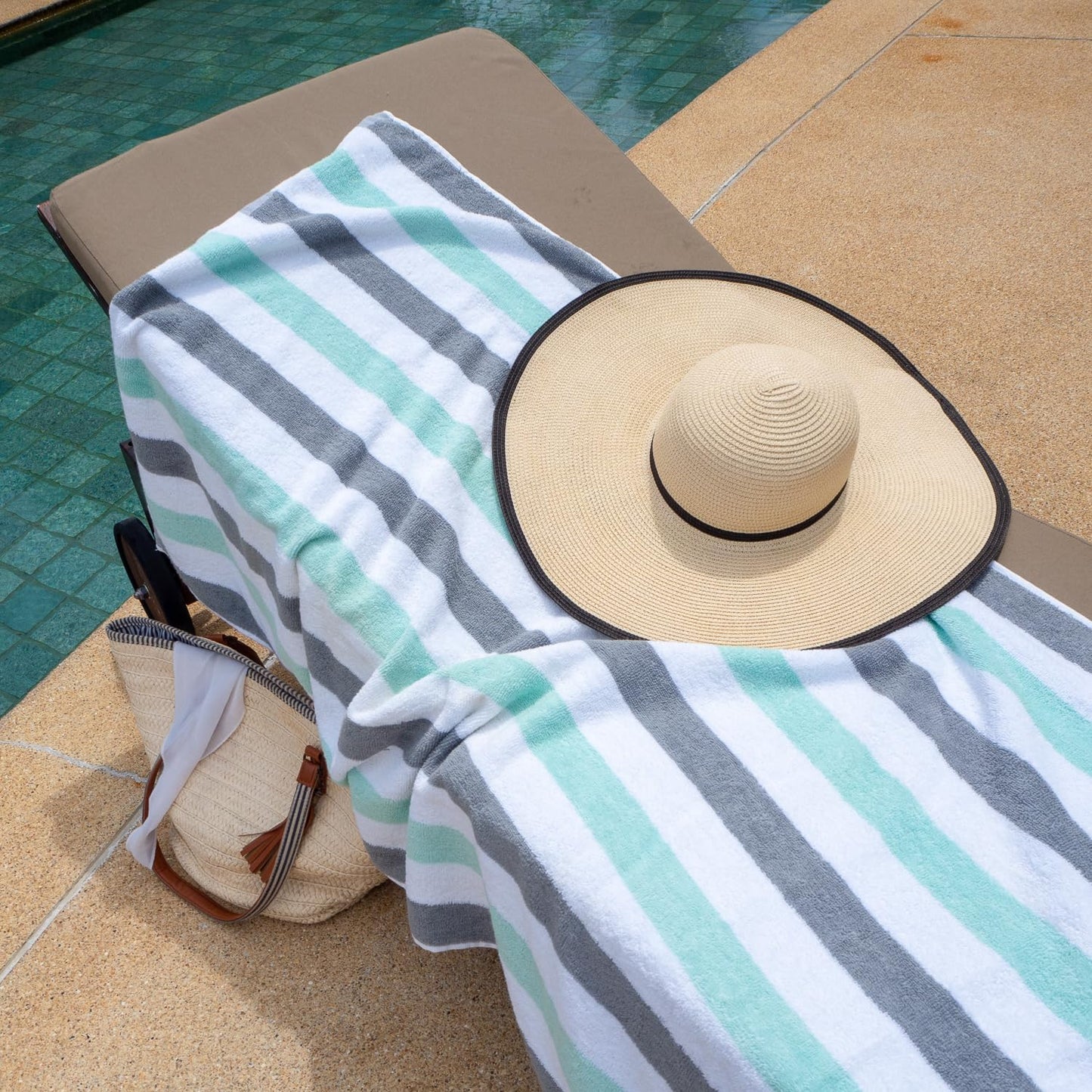 Arkwright Cabo Cabana Stripe Beach Towel - Pack of 4 - Large Soft Quick Dry Cotton Terry Towels for Pool, Swim, and Hot Tub, Oversized 30 x 70 in…