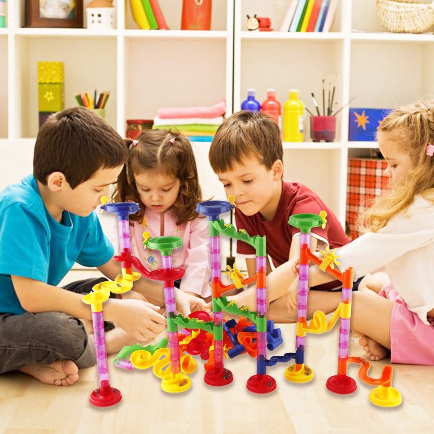 Jollymap Race Coaster 105pcs Marble Run Set – Construction & Building Blocks Maze Toy for Kids, Fun Marble Track Racing Playset