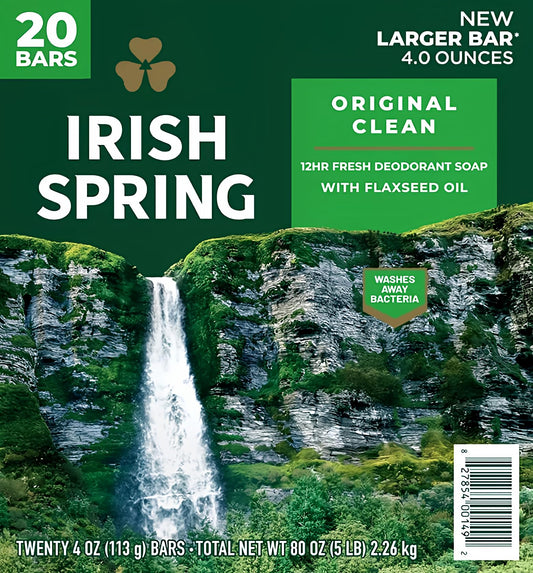 Irish Spring Original Deodorant Soap, Unisex, 3.75 oz (20 Bar) Beauty & Personal Care Irish Spring