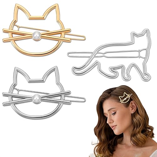 3Pcs Cat Hair Accessories for Women - Kitty Hair Clips for Girls, Small Barrettes for Thin and Thick Hair, Novelty Pins and Hair Jewelry