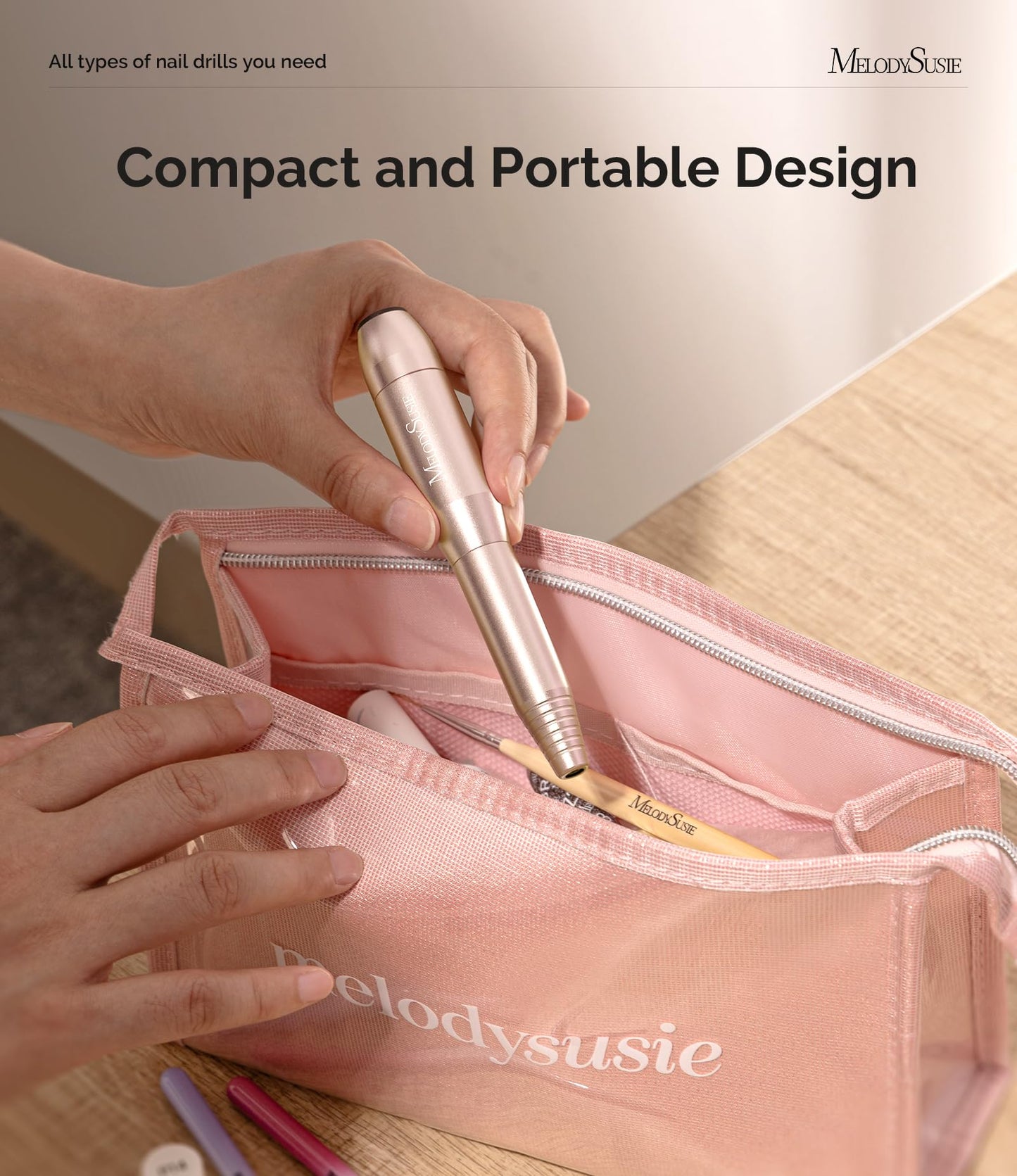 MelodySusie Pen-Shaped Portable Nail Drill with AC Adapter, PC120B 20000RPM Electric File with Compact Design for All Nail Care, Manicure Polishing Beauty and Personal Care MelodySusie