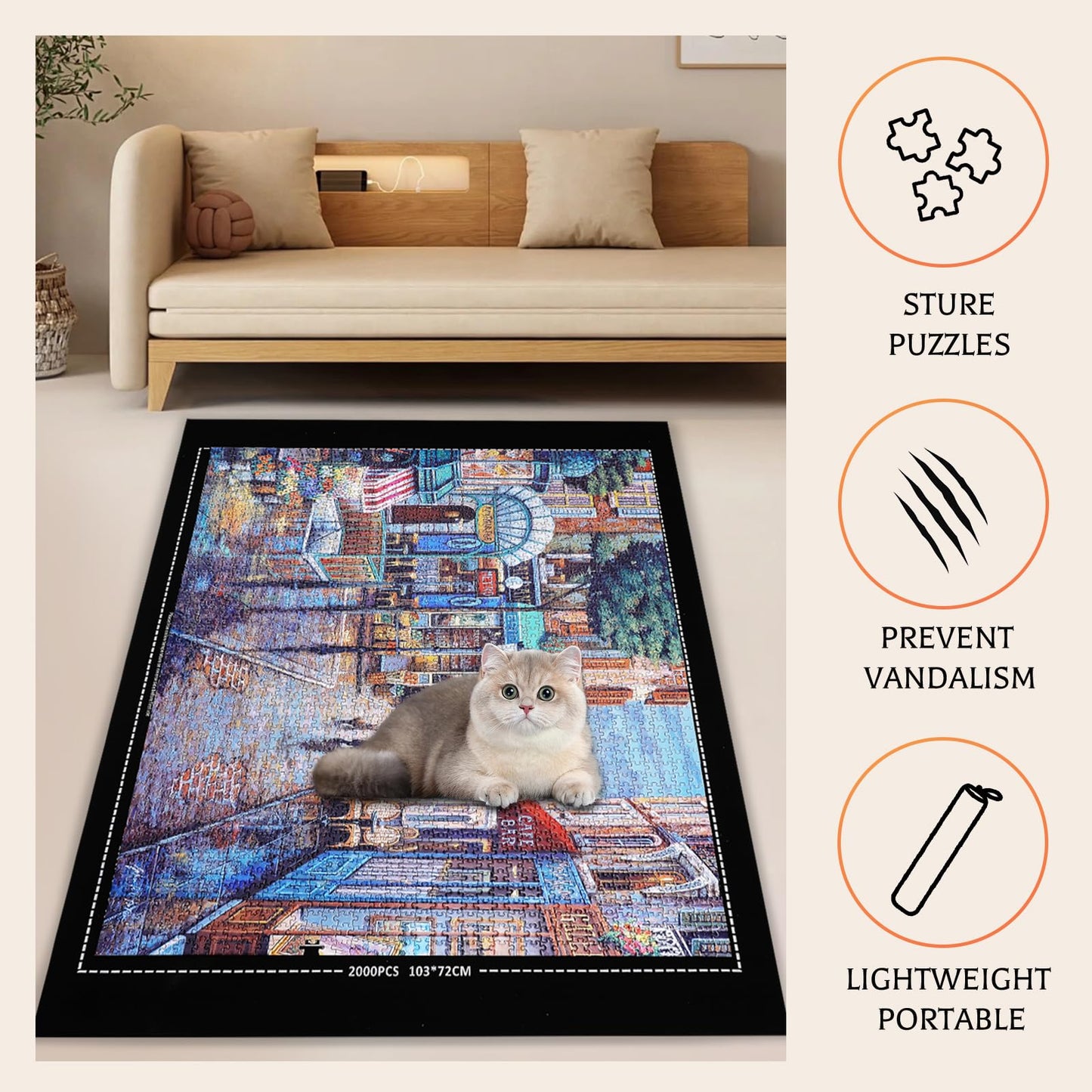 Jigsaw Puzzle Mat Roll Up – Felt Puzzle Saver for 500/1000/1500/2000 Pieces, Black Roll-Up Board with Sorting Trays, Clear Sheets & Frame