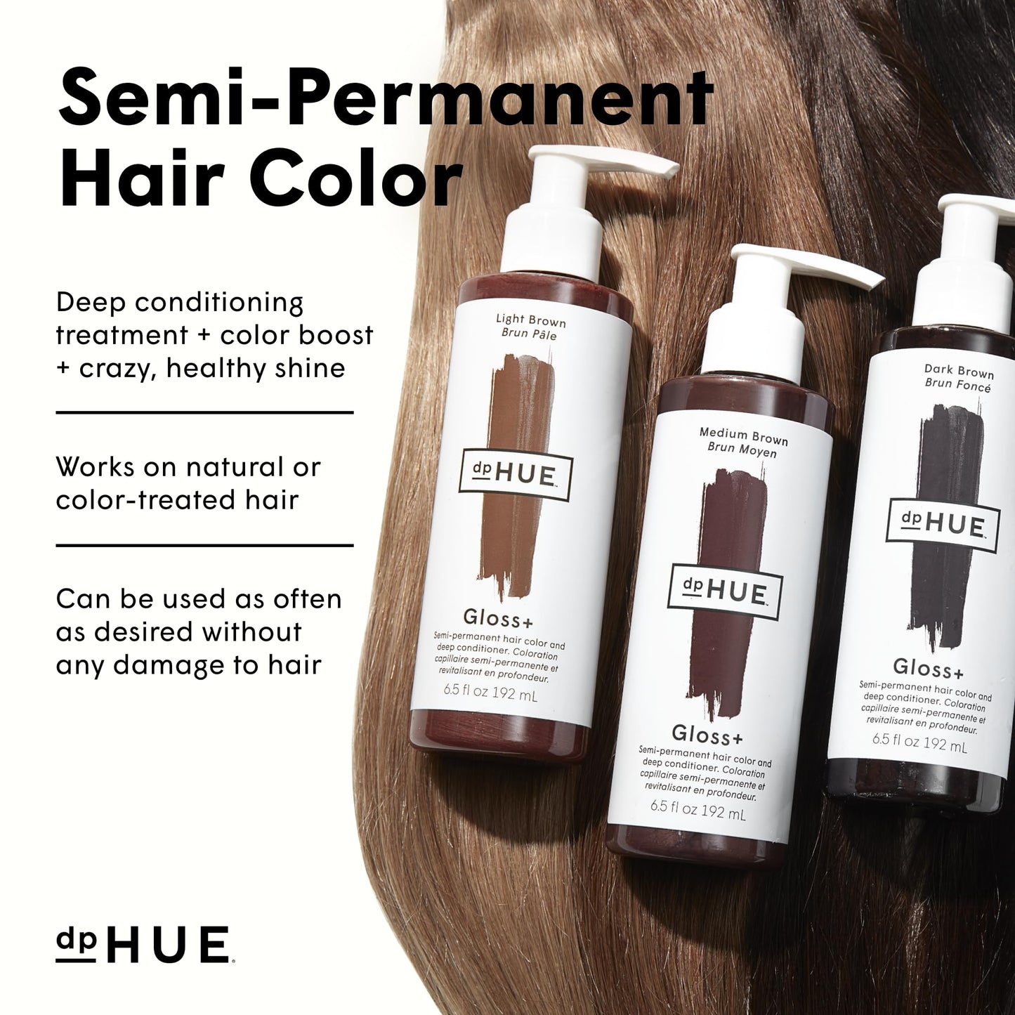 dpHUE Gloss+, Medium Brown - Boosts Fading & Faded Hair Color - 8-12 Applications per Bottle - Lasts Up to 8 Washes