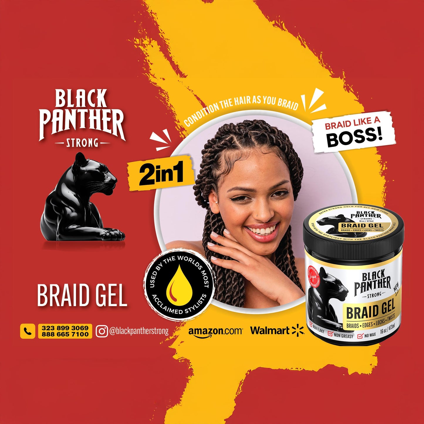 Black Panther Braid Gel | Smooths & Tames Frizz | No Flaking or Drying | High Shine, Long Lasting for Braids, Locks, Twists, Cornrows | 16 oz