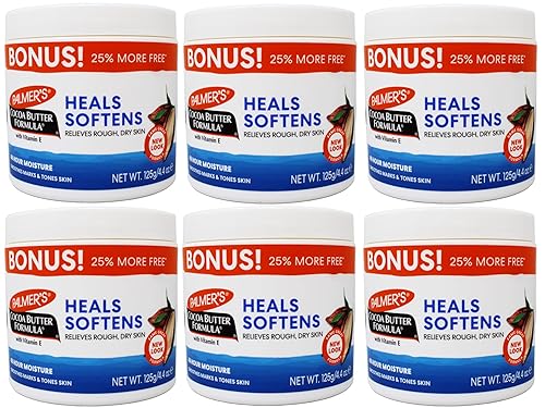 Palmer's Cocoa Butter Formula with Vitamin E, Body Moisturizer, Relieves Rough, Dry Skin, Smoothes Marks & Tones Skin, ("Bonus") 4.4 OZ Jar - 6 Pack