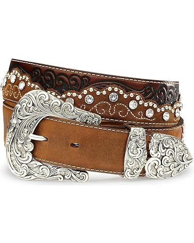 Tony Lama Women's Kaitlyn Crystal Leather Western Belt Brown 30
