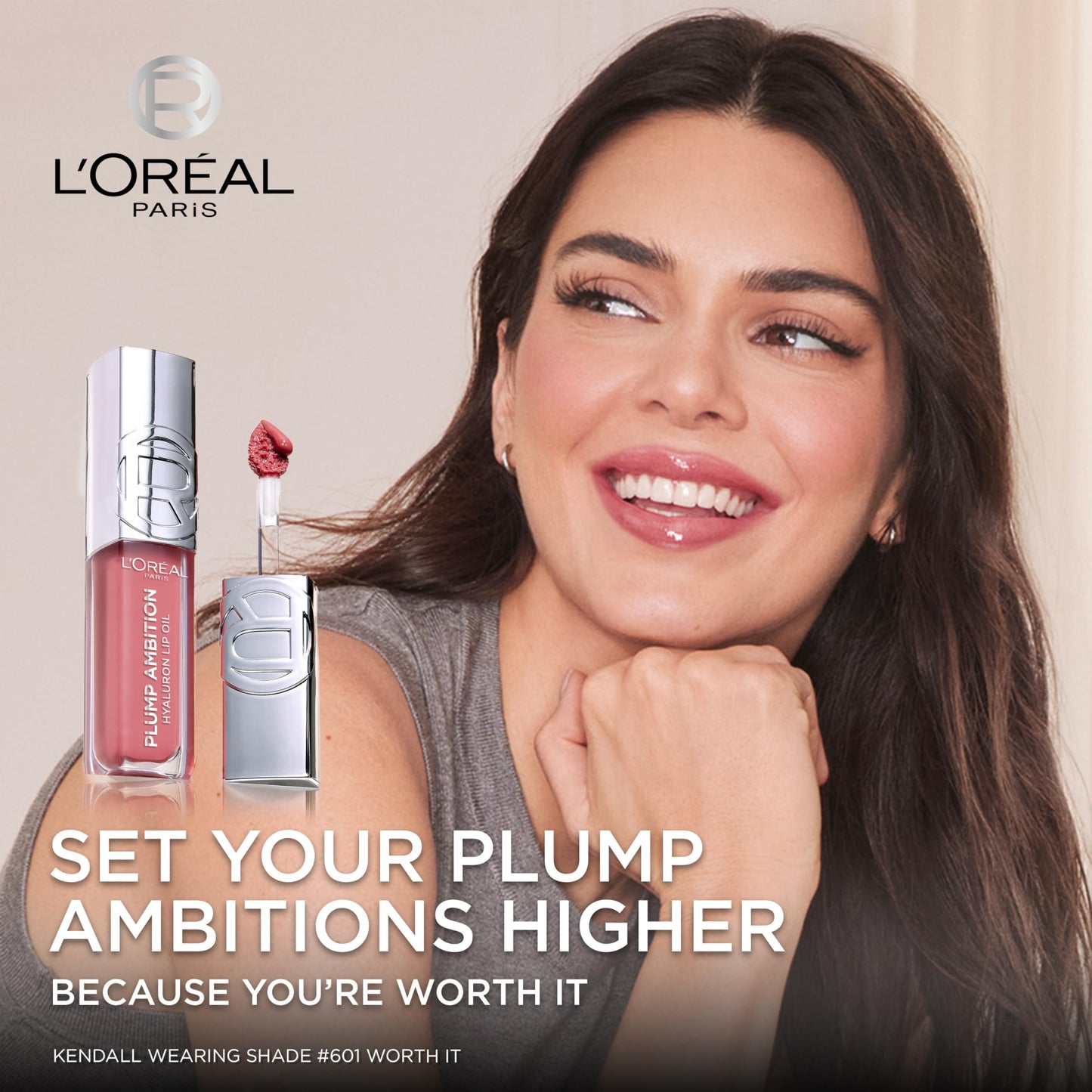 L'Oreal Paris Plump Ambition Hyaluron Lip Oil, 24 HR Lip Gloss with Hyaluronic Acid, Volumizing Formula with Glass-Like Shine, Latte Glace 641, 0.16