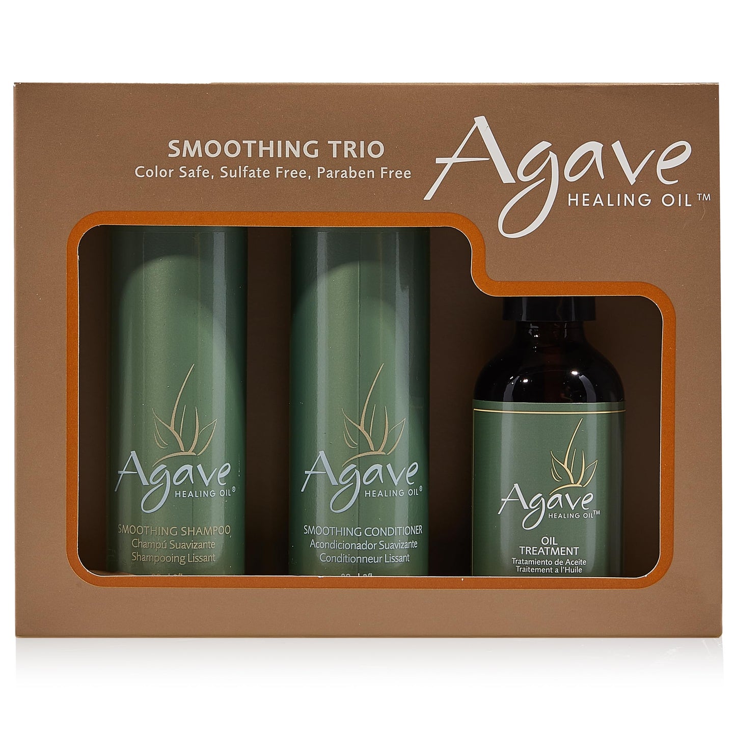 Agave Smoothing Haircare Trio with Shampoo, Conditioner & Healing Oil Treatment Hydrating & Frizz Control 3 fl oz/2 fl oz