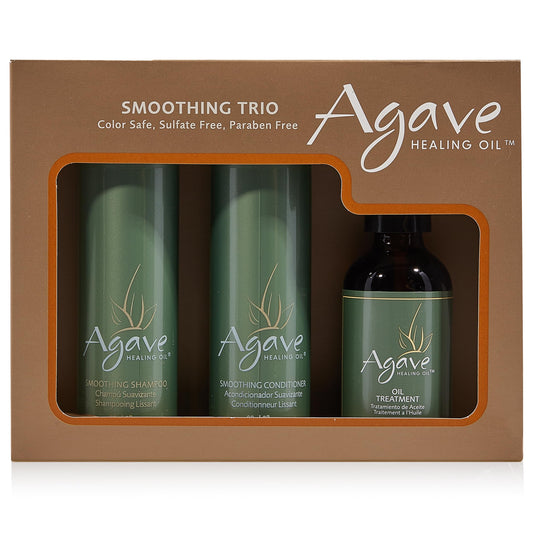 Agave Smoothing Haircare Trio with Shampoo, Conditioner & Healing Oil Treatment Hydrating & Frizz Control 3 fl oz/2 fl oz