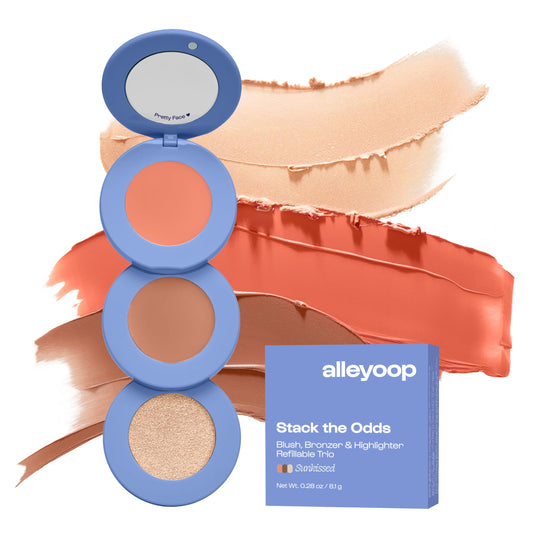 Alleyoop Stack The Odds - Stackable Makeup Palette - Cream Blush, Contour, Bronzer & Highlighter - Blendable Cream Make up Palette - Natural, Glowy