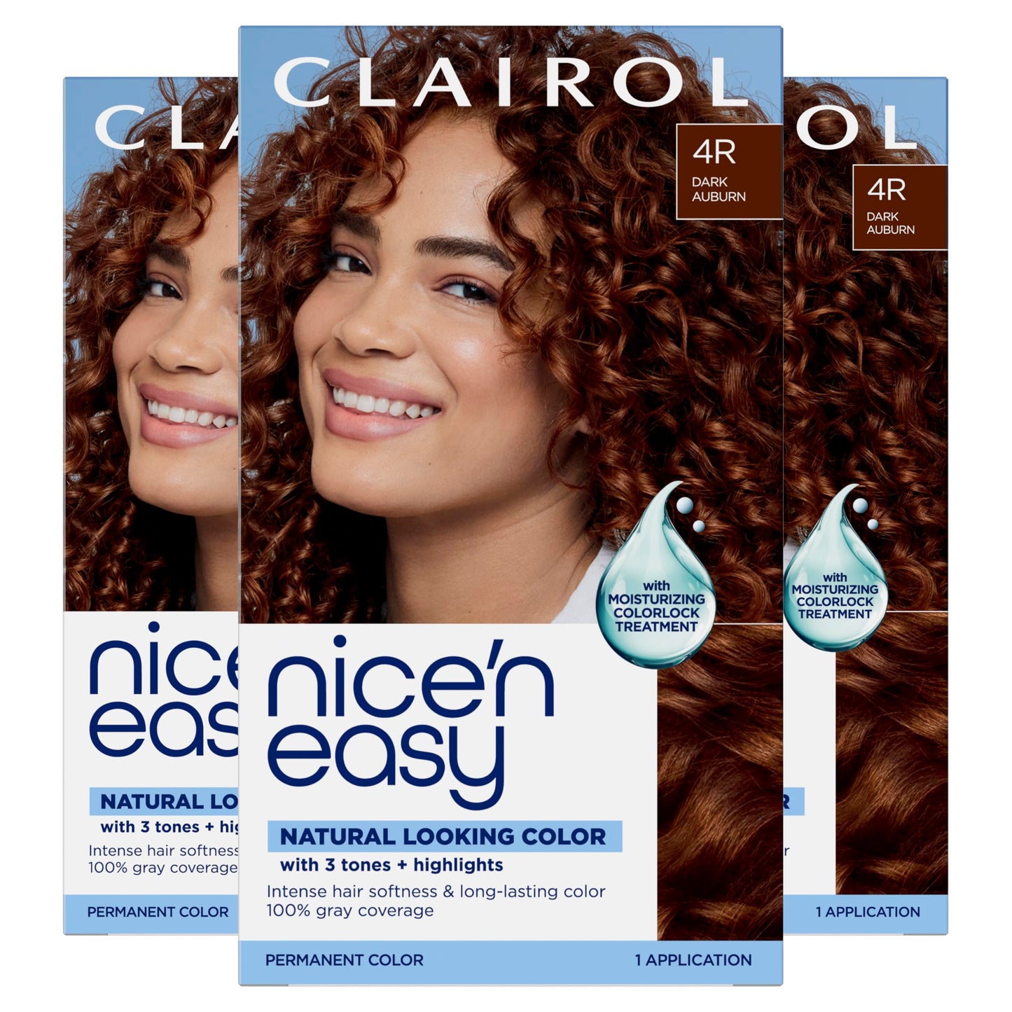 Clairol Nice'n Easy Permanent Hair Dye, 4R Dark Auburn | 100% Gray Coverage | Long?Lasting, Natural?Looking Color & Shine | Pack of 3