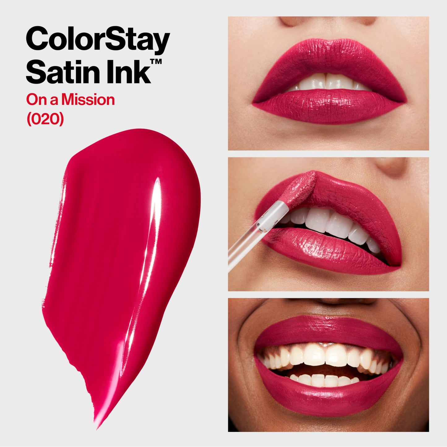 Revlon ColorStay Satin Ink Liquid Lipstick, Longwear Rich Lip Colors, Formulated with Black Currant Seed Oil, 020 On a Mission, 0.17 fl oz