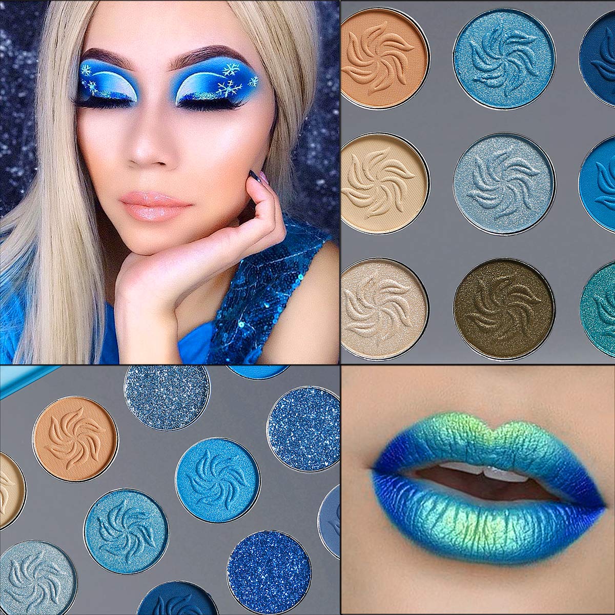 Afflano Blue Eyeshadow Palette Matte Shimmer, Highly Pigmented Waterproof Space Blue Eye Shadow Palette, Silver Navy Glitter Eyeshadow Pallet