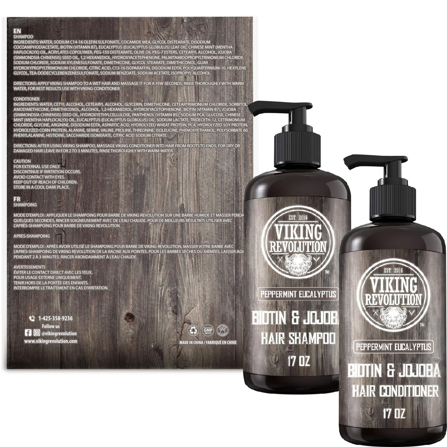 Viking Revolution Biotin Mens Shampoo and Conditioner Set - Eucalyptus Shampoo and Conditioner Set with Jojoba and Mint Oil - Peppermint Oil Hair