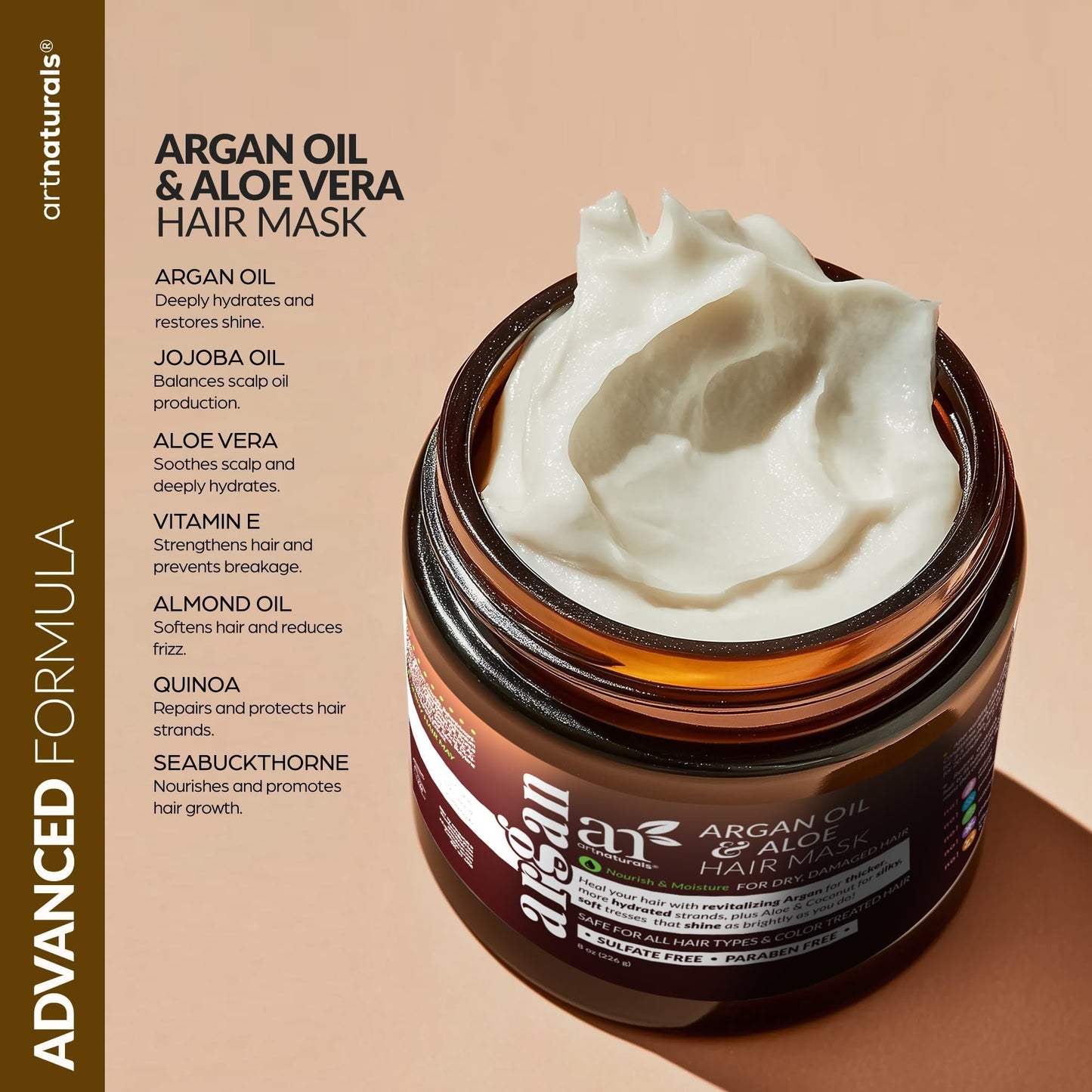 Hair Mask + Silk Bonnet for Sleeping Women Set - Conditioner & Leave-In Conditioner for Damaged Hair - Argan Oil, Jojoba, Aloe & Keratin Bonnet Beauty and Personal Care Artnaturals