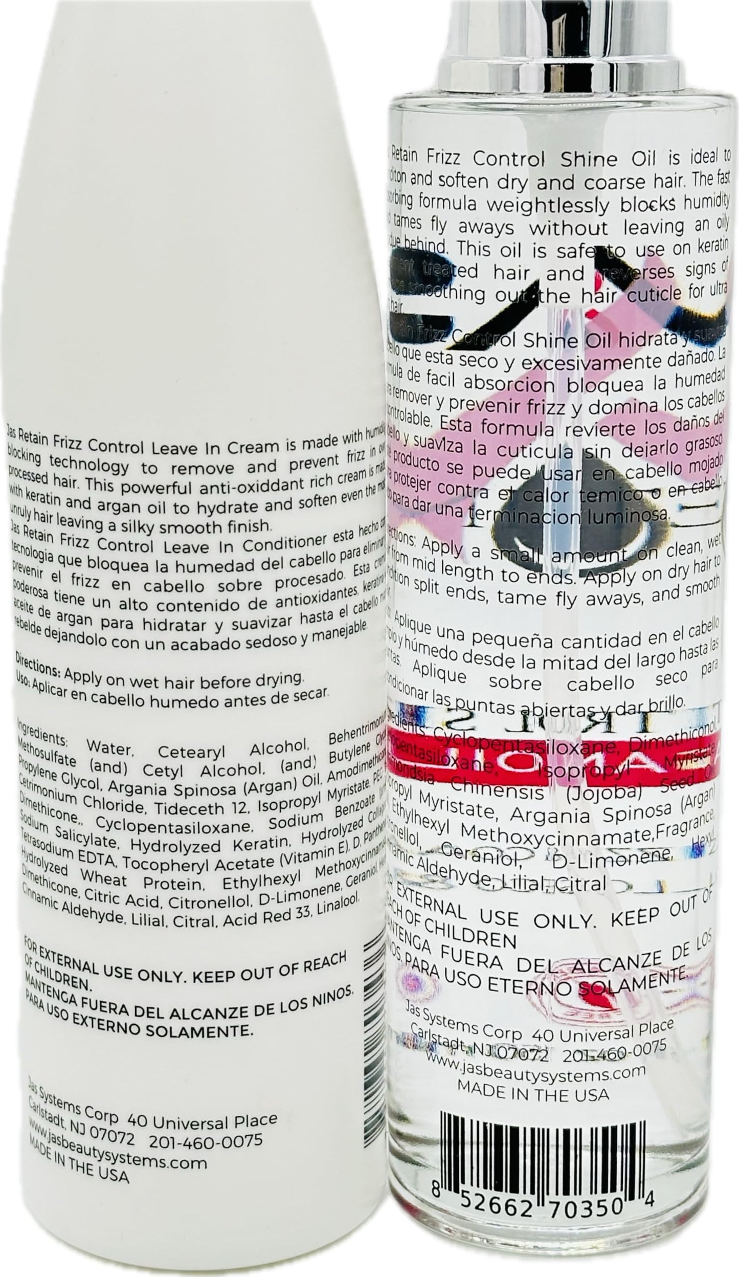 JAS Retain Port Treatment with Keratin + Collagen Shampoo, Mask, Leave in Cream 8 fl oz and Styling Serum with Vitamin E 5 fl oz "Free Starry Sexy