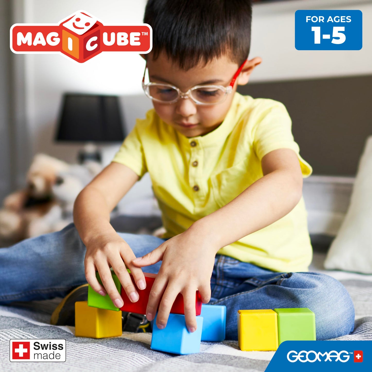 Geomag Magicube 24pcs Magnetic Blocks – Montessori Building Toys for Toddlers Ages 1-3, Sensory Magnet Set for Kids 1+ Year Old