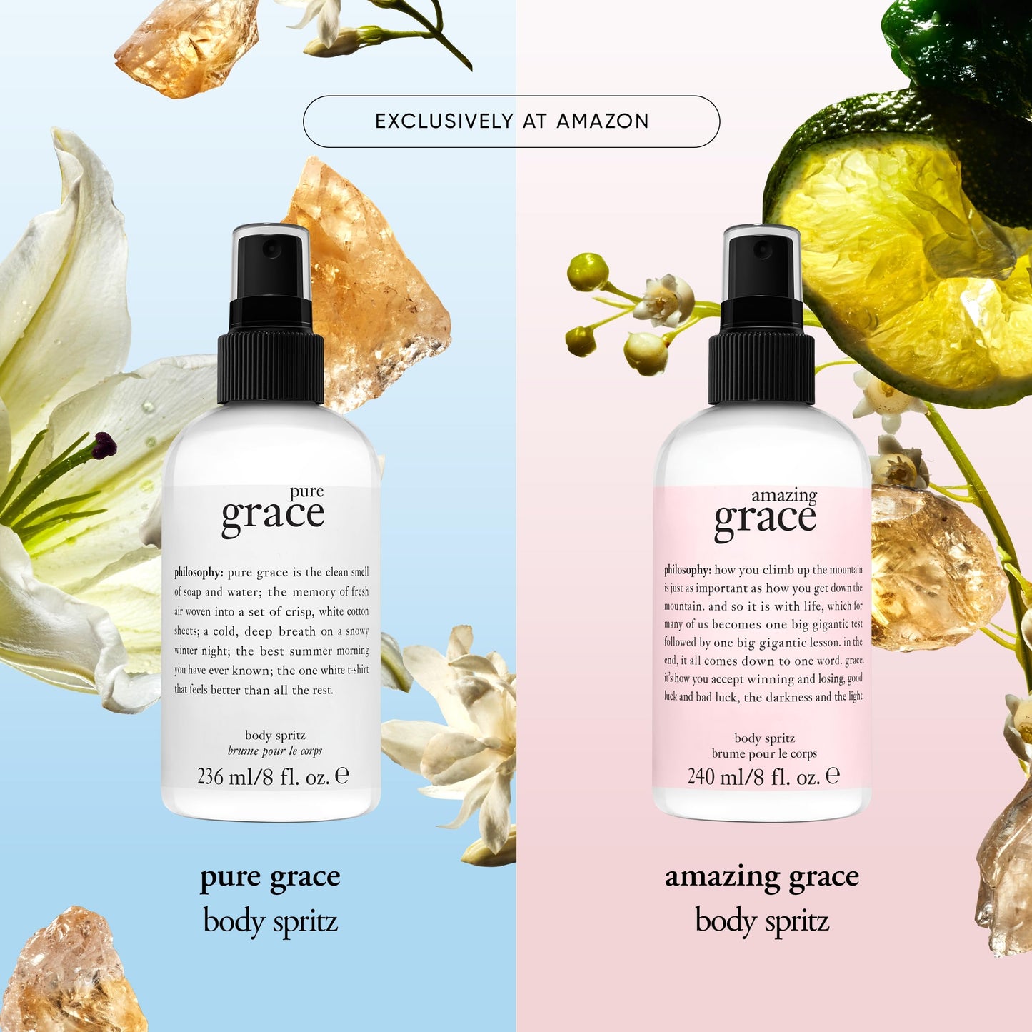 philosophy pure grace body spray - crisp & clean women's scent - with notes of water lily, leafy greens & musk - luxury body spritz for women - long