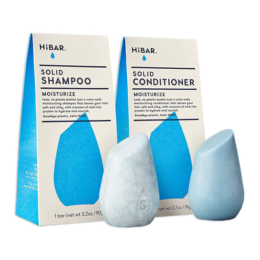 HiBAR - Moisturize Shampoo & Conditioner Bar Set - For Dry, Frizzy Hair - Nourish & Hydrate -Coconut Oil, Cocoa Butter & Vitamin B5 -Plastic, Soap Beauty & Personal Care HIBAR