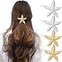 HINZIC 6PCS Starfish Hair Clips, Mermaid Sea Star Ponytail Holder Gold Silver Glitter Bangs Side Barrettes Hair Accessories for Women Halloween