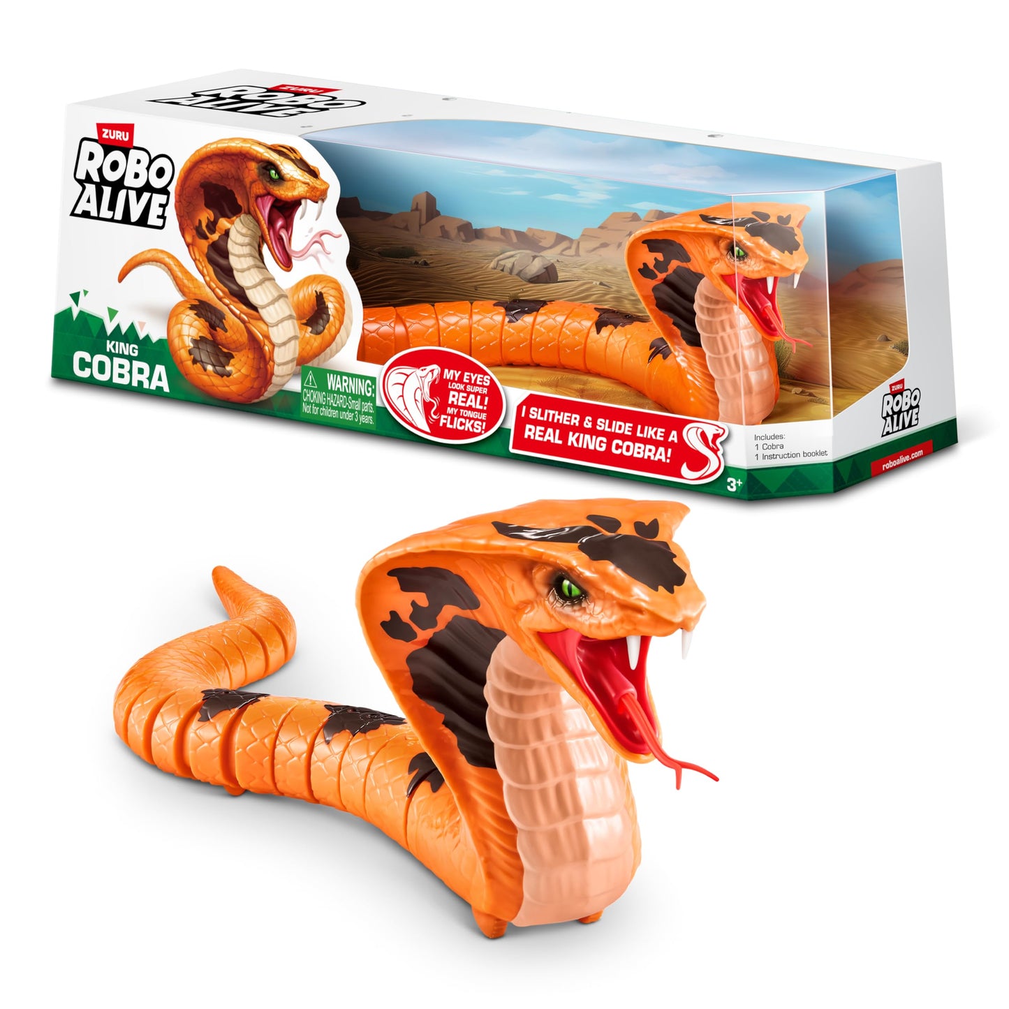 Robo Alive King Cobra by ZURU, Battery-Powered Robotic Moving Snake Toy, Realistic Snake Features, Ages 3+