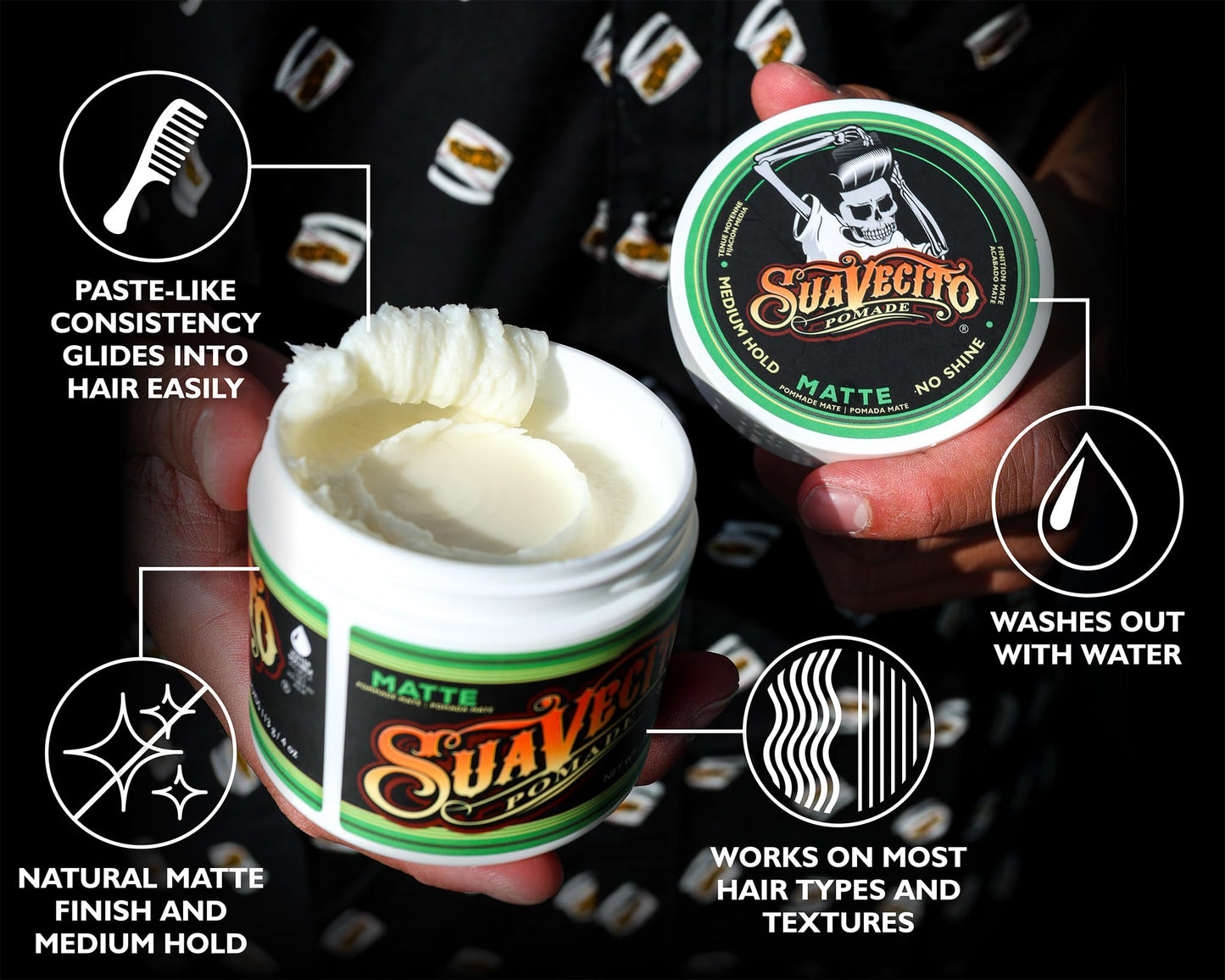 Suavecito Pomade Matte (No Shine) Formula 4 oz, 1 Pack - Medium Hold Hair Pomade For Men - Matte Hair Paste For Natural Texture Hairstyles