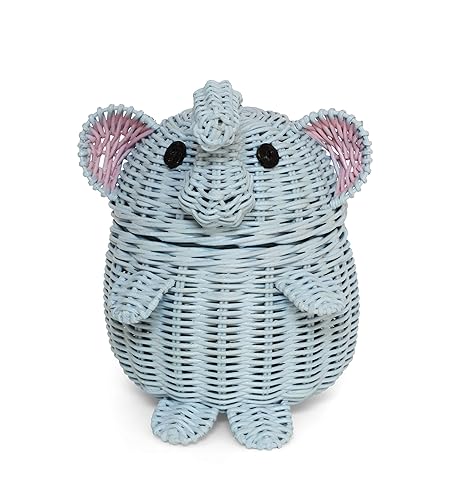 G6 COLLECTION Elephant Rattan Storage Basket With Lid Decorative Bin Home Decor Hand Woven Shelf Organizer Cute Handmade Handcrafted Nursery Gift…