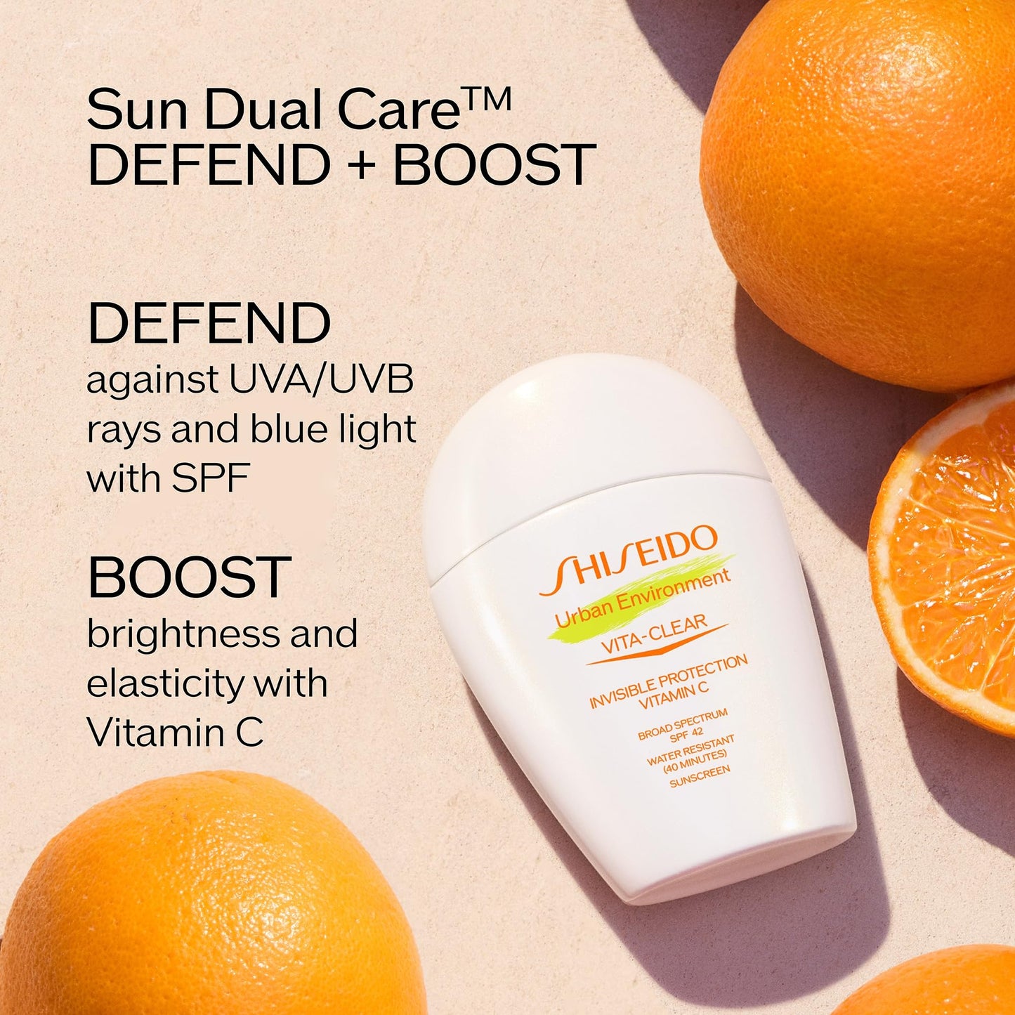 Shiseido Urban Environment Vita-Clear Sunscreen SPF 42 - Invisible Formula with Vitamin C - No-Shine, Makeup Effect for 8 Hours - Non-Comedogenic - 30