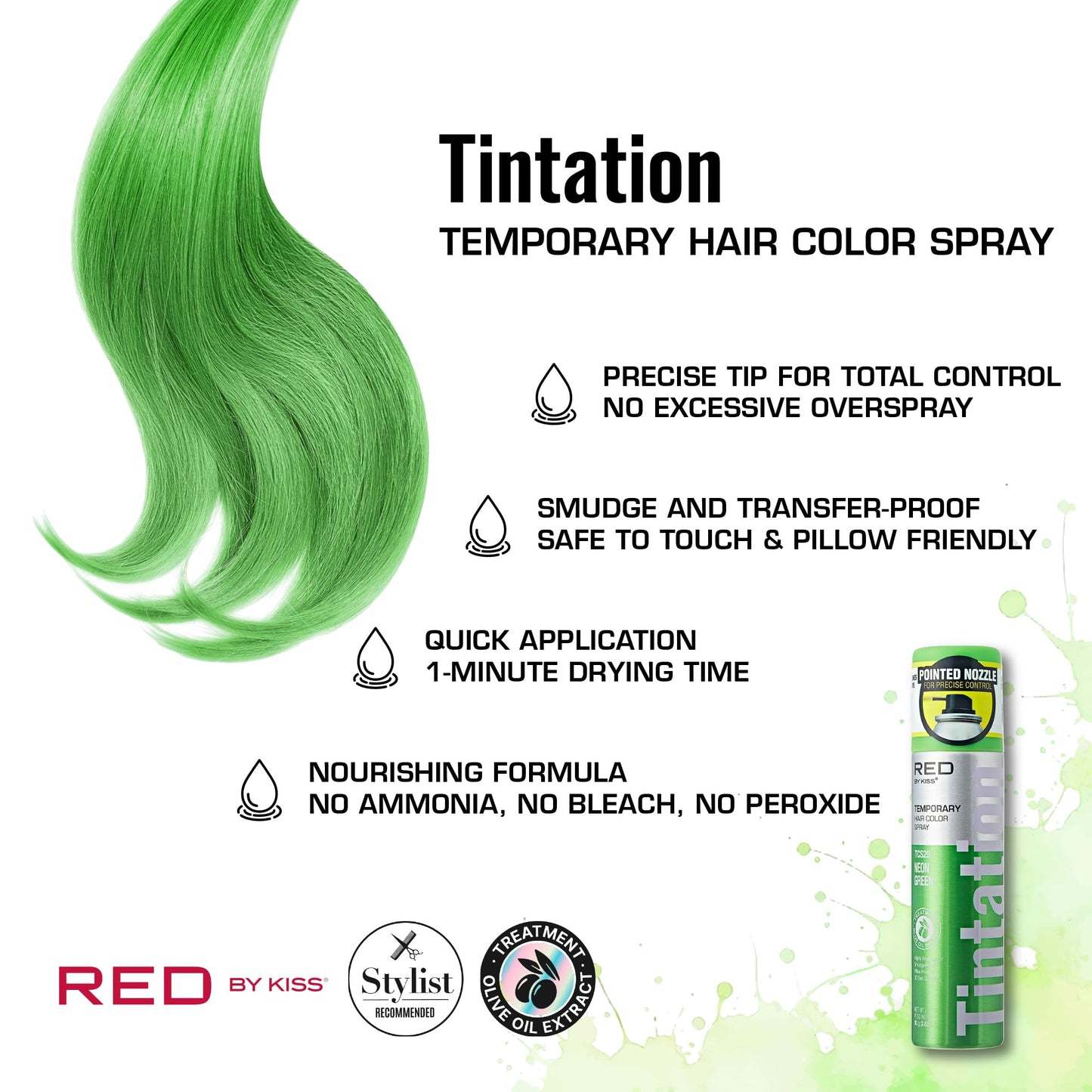 Red by Kiss Tintation Temporary Hair Color Spray 2.82oz, Quick-Dry & Smudge-Proof, Vivid Color Washable Hair Dye, Styling Spray Cosplay Halloween