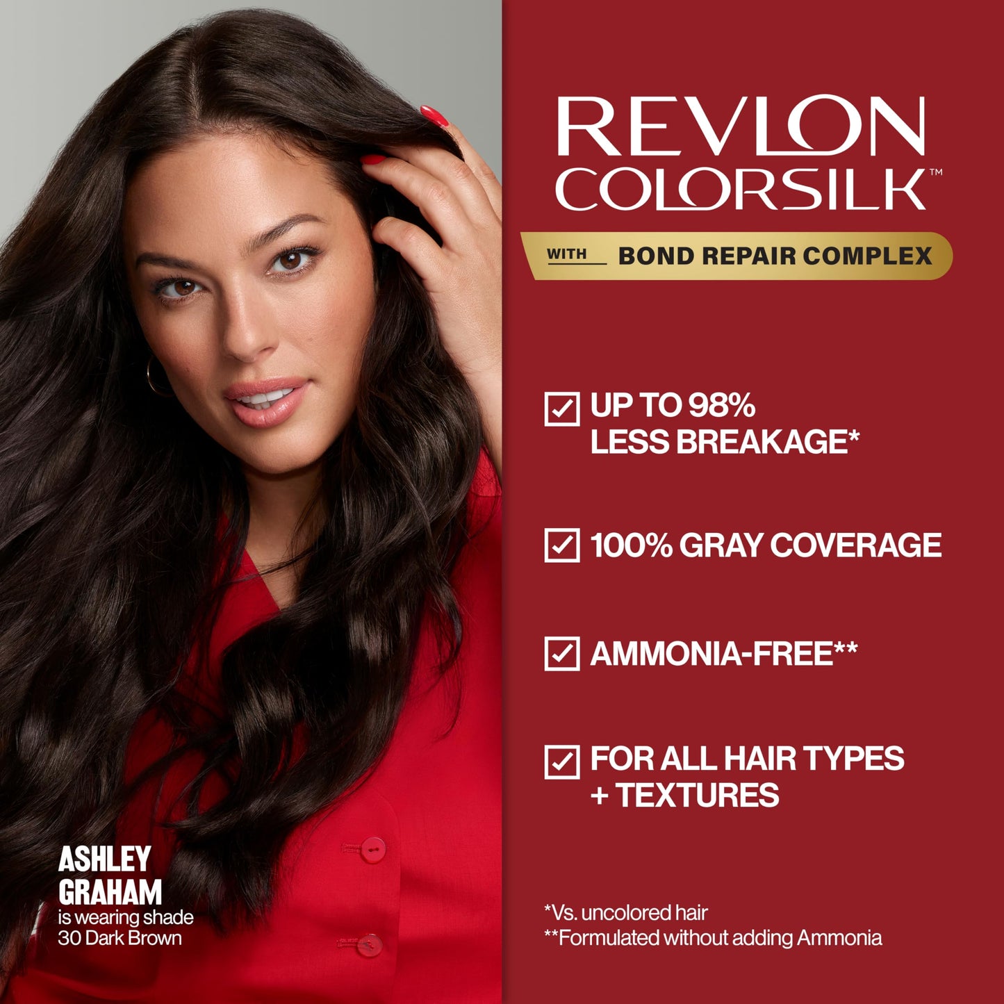 Revlon ColorSilk with Bond Repair Complex, Brown Permanent Hair Color, 100% Gray Coverage, Ammonia Free Hair Dye, Vegan Keratin, 40 Medium Ash Brown