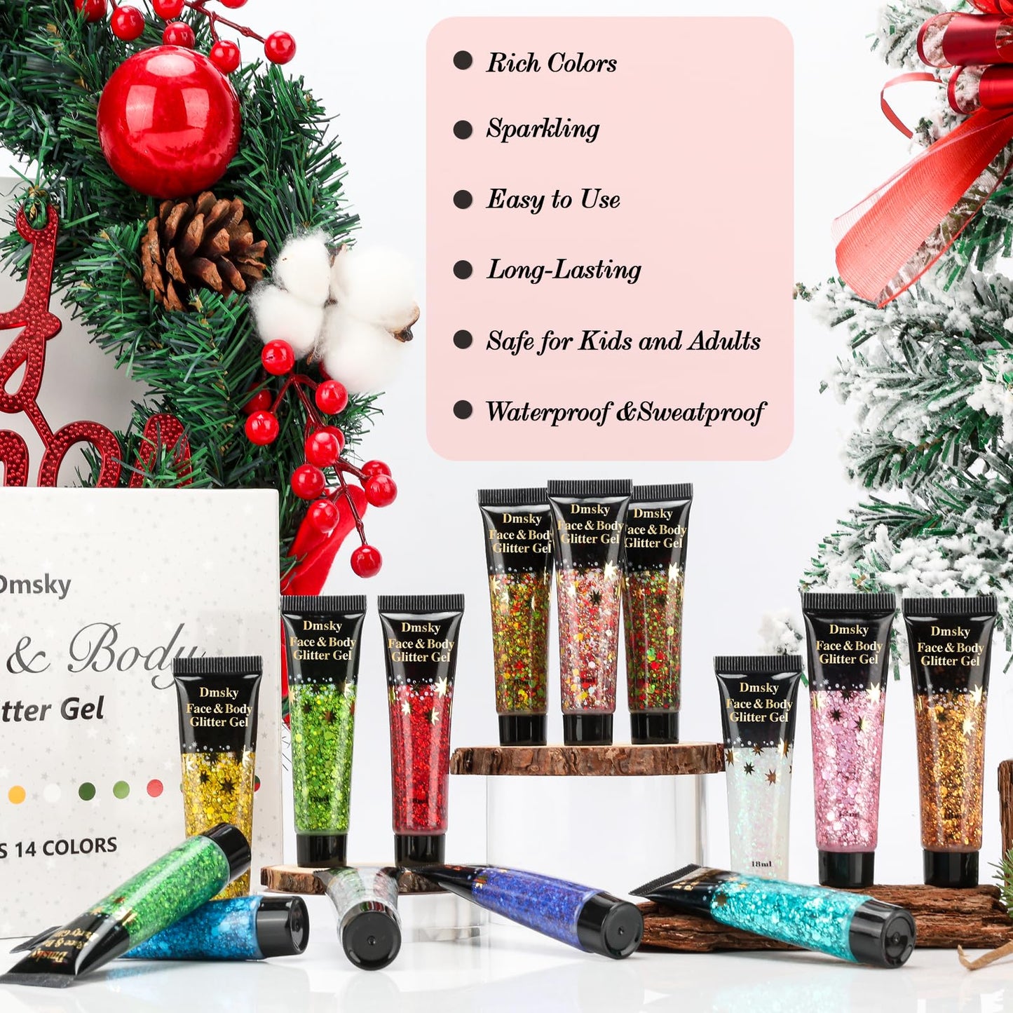 14 Colors Body Glitter,Face Glitter Makeup for Kids Women,Sparkly Chunky Hair Glitter for Eye Lip Nails,Mardi Gras Glitter Makeup Face Paint,Singer