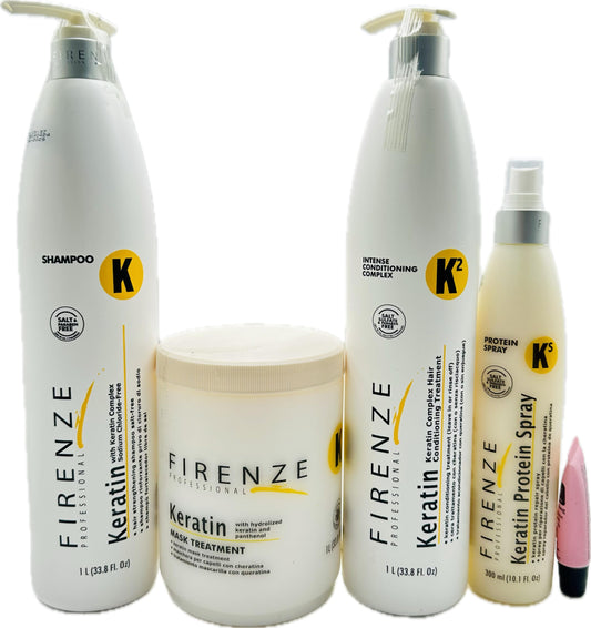 Firenze Professional Keratin Kit: Shampoo, Intense Conditioning complex & Mask 33.8 fl oz Protein Spray 10.1 Fl Oz - Free Lip Gloss Color Varies Beauty & Personal Care Firenze Professional