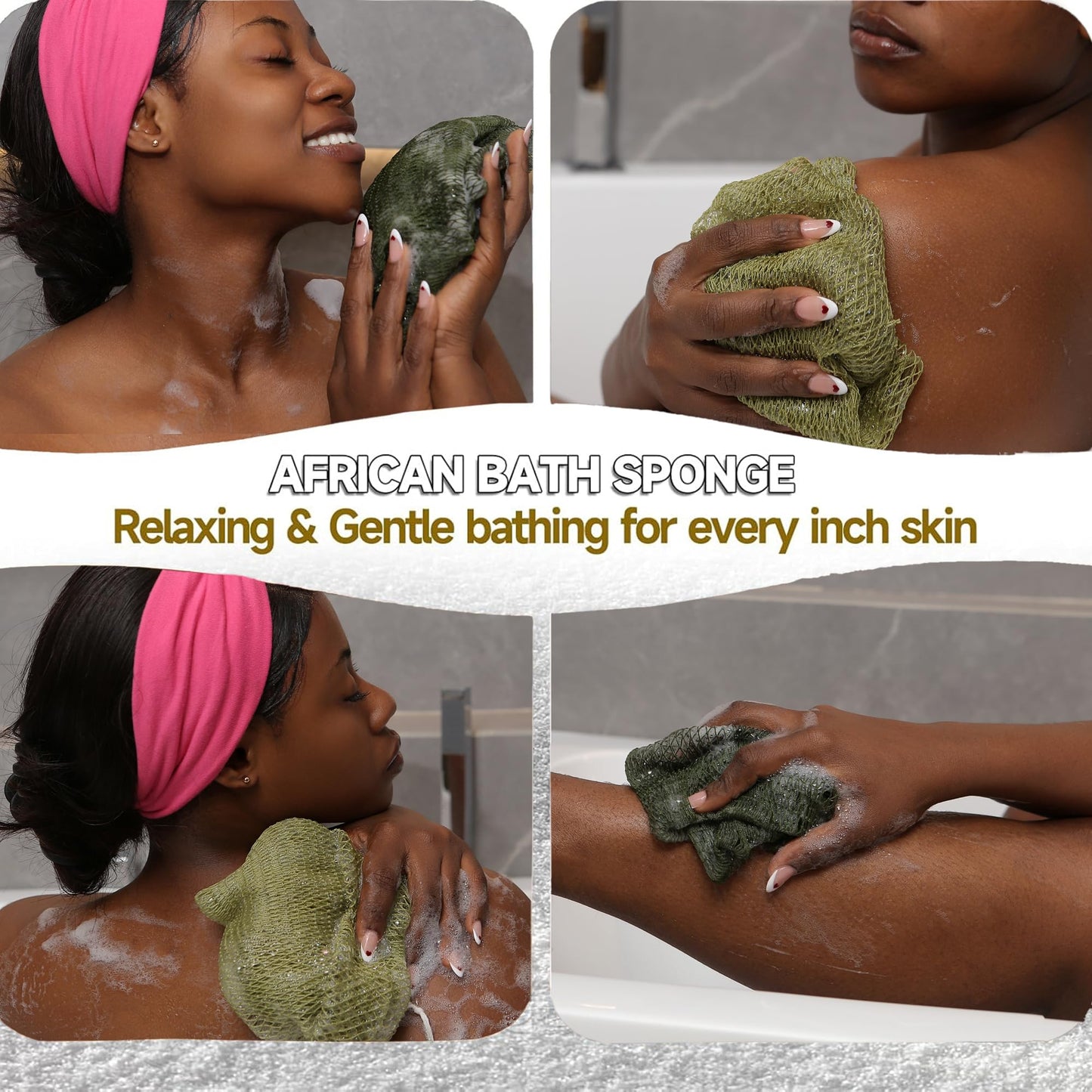 SubSahara Authentic African Net Sponge - 2 Pack Exfoliating Bath & Shower Loofah Sponge for Body & Face, Gentle Scrubber for All Skin Types, Travel Beauty and Personal Care SubSahara