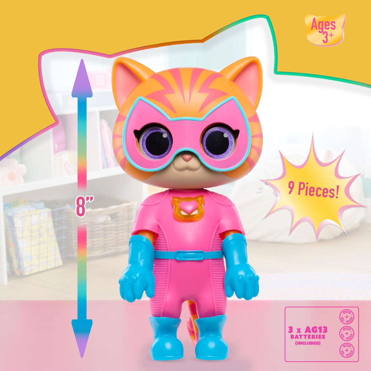 Just Play Disney Junior SuperKitties Cat-Tastic Transforming Ginny Lights and Sounds Figure, Kids Toys for Ages 3 Up