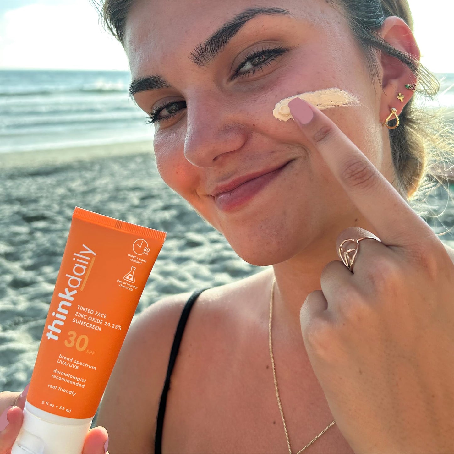 Thinkdaily SPF 30 Tinted Sunscreen for Face with Zinc Oxide, 2 Oz - Safe, Natural, Water Resistant Reef Safe Sunscreen, All Skin Tones, Broad Spectrum
