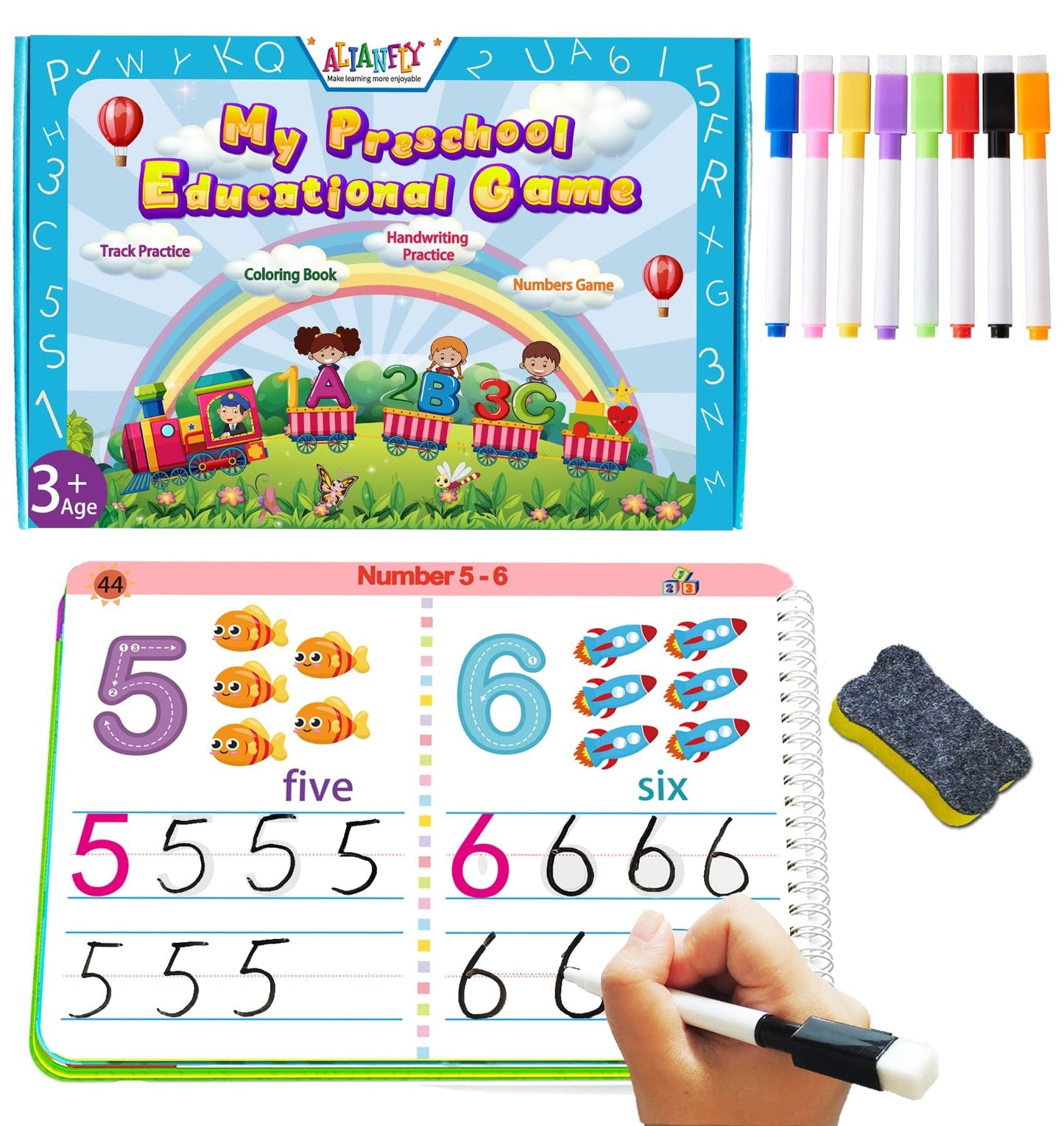ALIANFLY Preschool Learning Workbook – Montessori Toddler Busy Book with Tracing, Handwriting, ABC & Activity Pages, Educational Toys for Kids