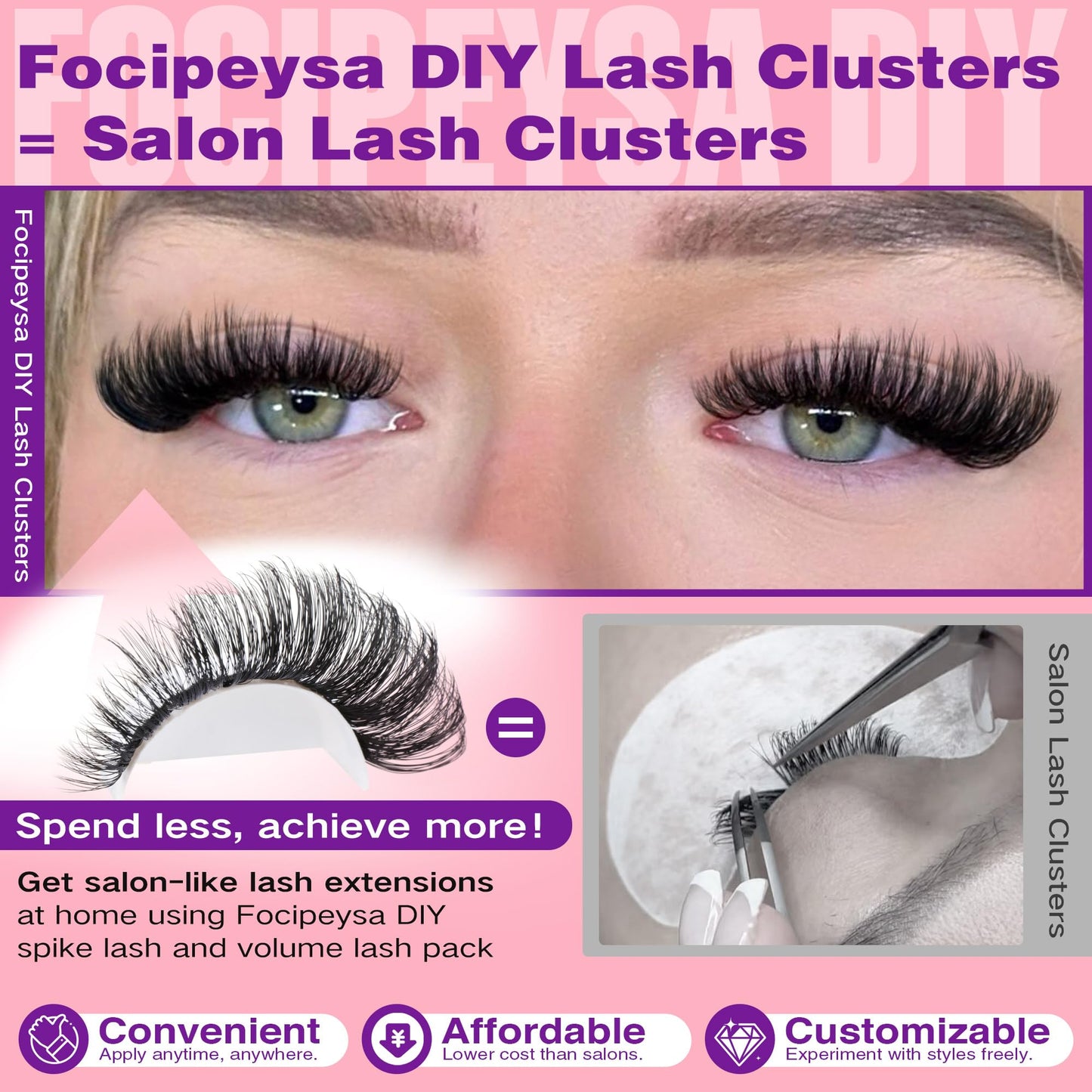 Focipeysa Fluffy Lash Clusters 100D Eyelash Clusters 10-18mm Fluffy Volume Individual Lashes D Curl Cluster Eyelash Extensions DIY Lash Extension Beauty and Personal Care Focipeysa