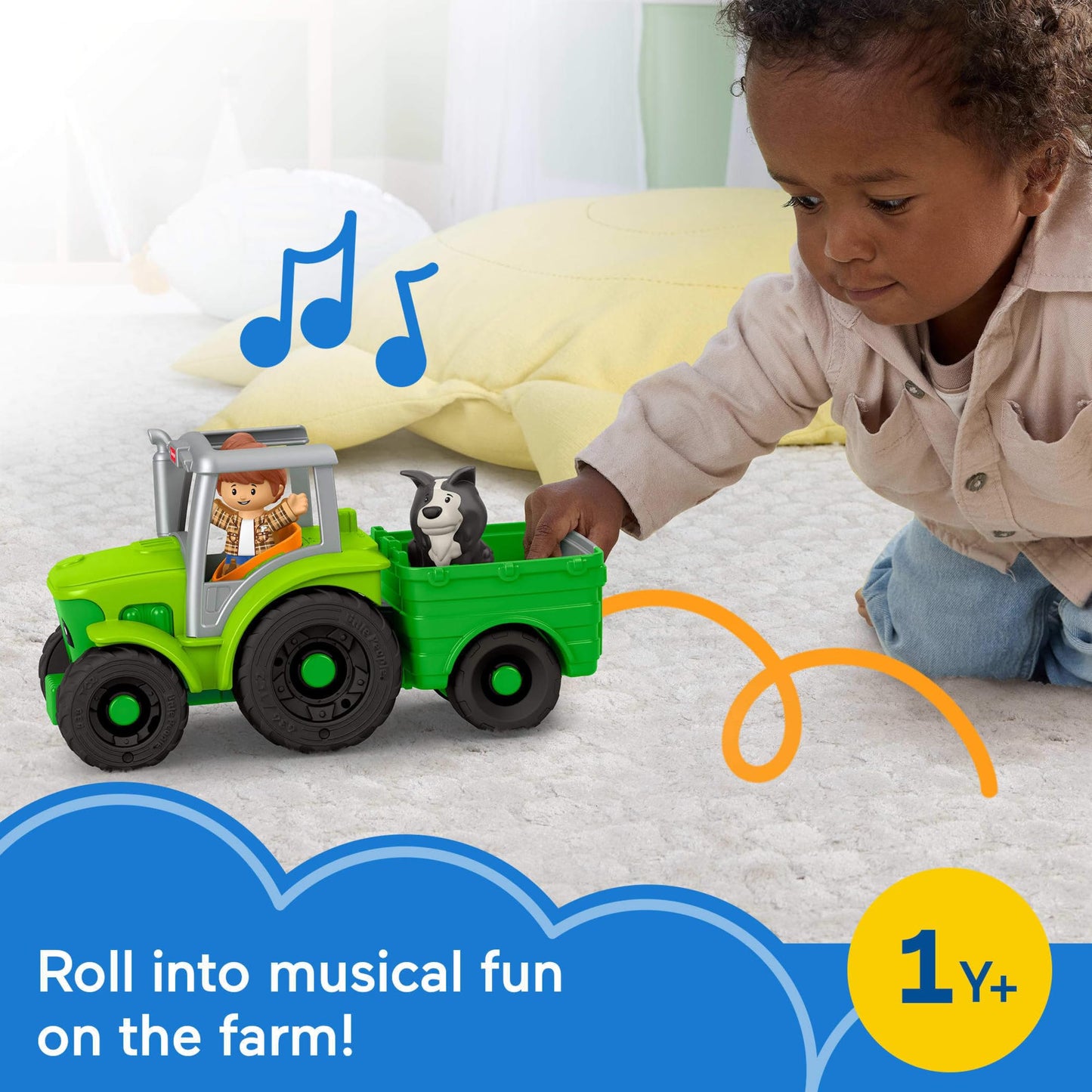 Fisher-Price Little People Toddler Toy Push & Play Tractor Push-Along Musical Farm Vehicle with 2 Figures for Pretend Play Kids Ages 1+ Years