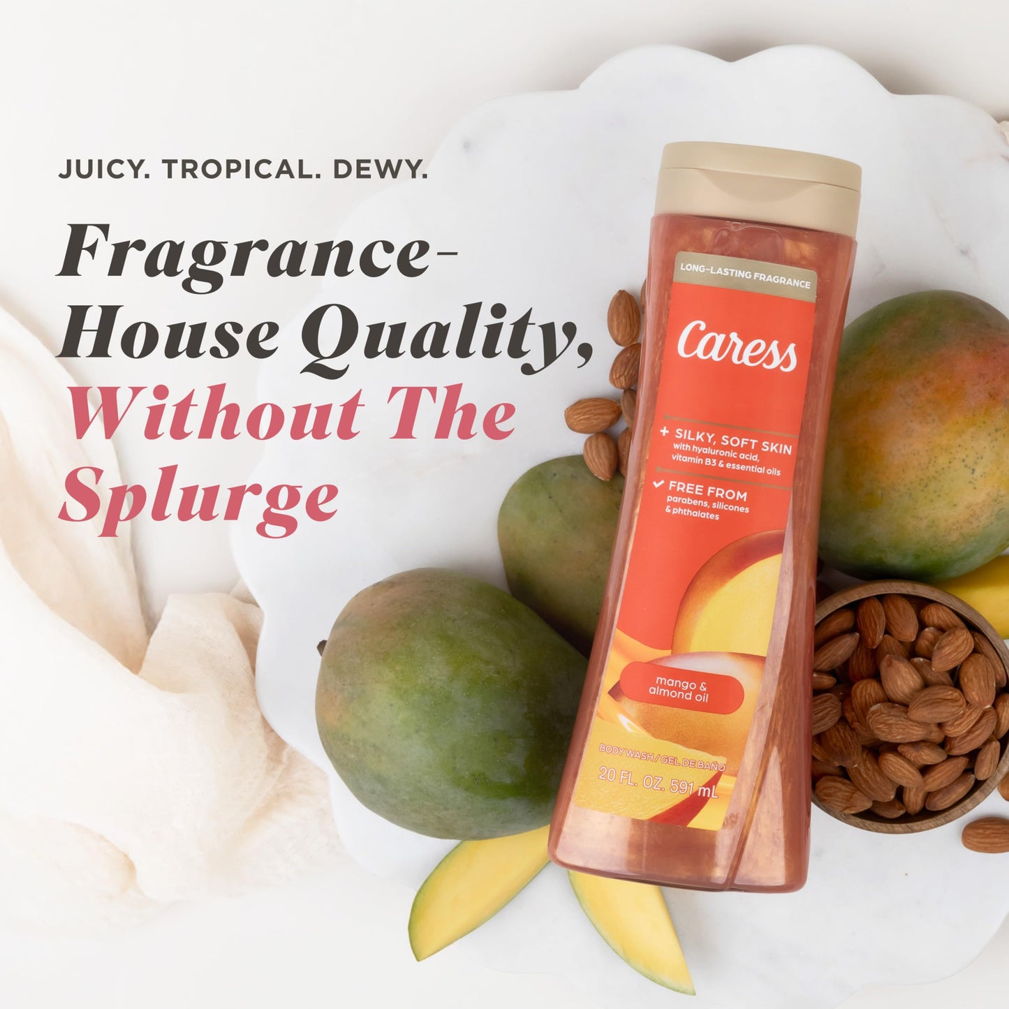 Caress Mango & Almond Oil Body Wash, 20 fl oz, 4 Pack