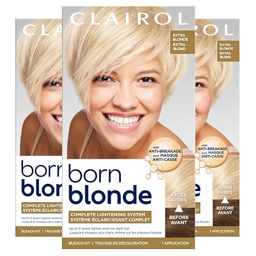 Clairol Born Blonde Extra Blonde Bleach Kit, Complete Lightening System, Up to 6 Levels Lighter Hair Color, Pack of 3 - Packaging May Vary