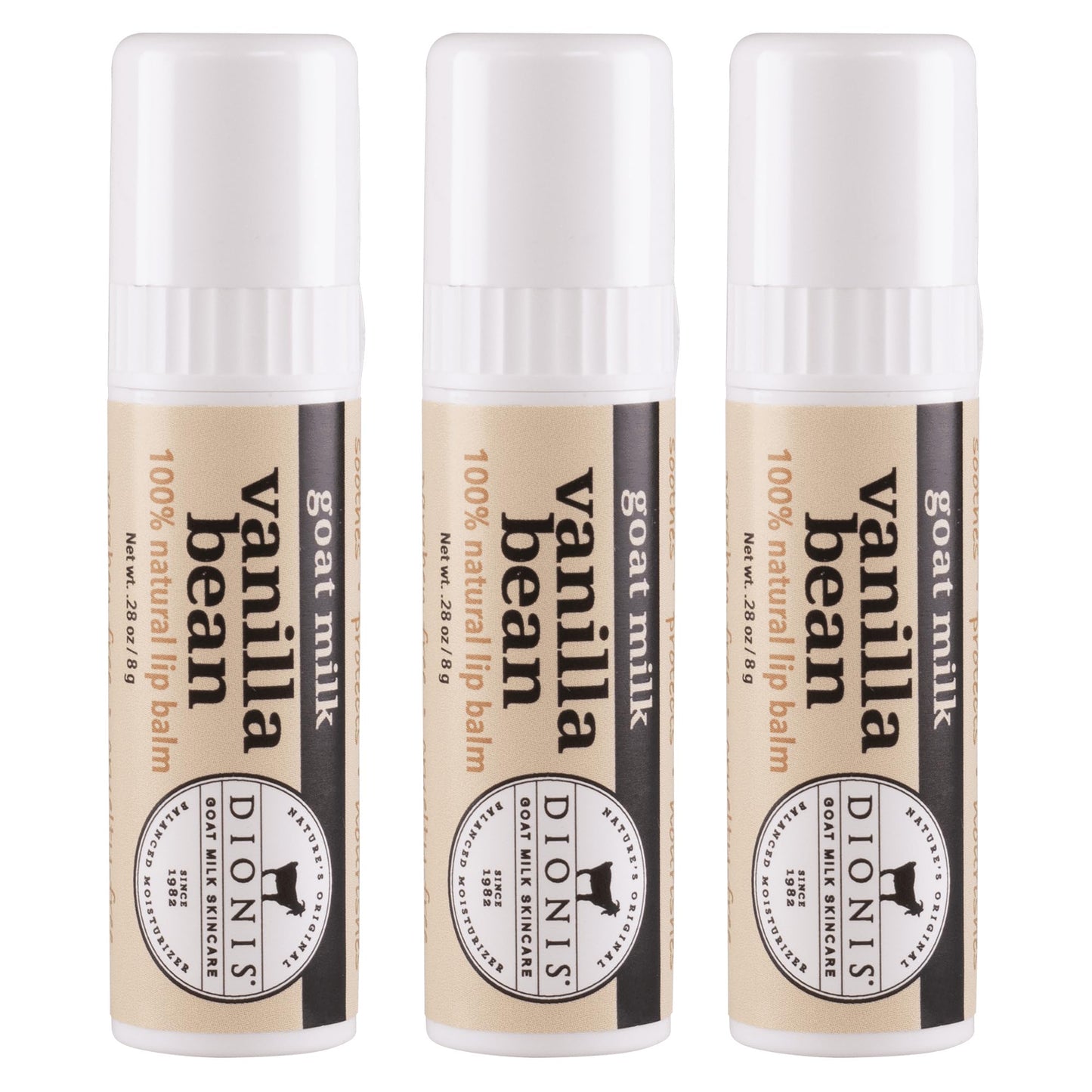 Dionis Goat Milk Jumbo Lip Balm - Moisturizing for Dry, Chapped, Lips, Conditioning with Beeswax, Shea Butter, Coconut Oil - Vanilla Bean 0.28oz (Pack