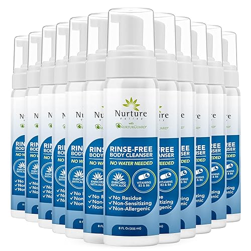 Nurture Rinse Free Waterless Foaming Cleanser | Women, Camping, Elderly & Hospital Care | Waterless Shower & Bath Wash w/Aloe for Sensitive Dry Skin